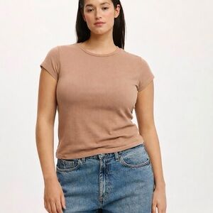 AE Hey Baby Waffle Tee Classic Tan Women's Top T-Shirt XL